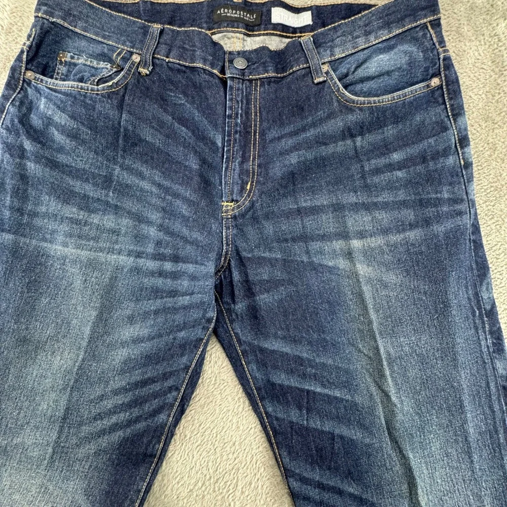 Aeropostale Straight Leg Jeans Mens 38x32 Dark Wash Blue Excellent 100% Cotton